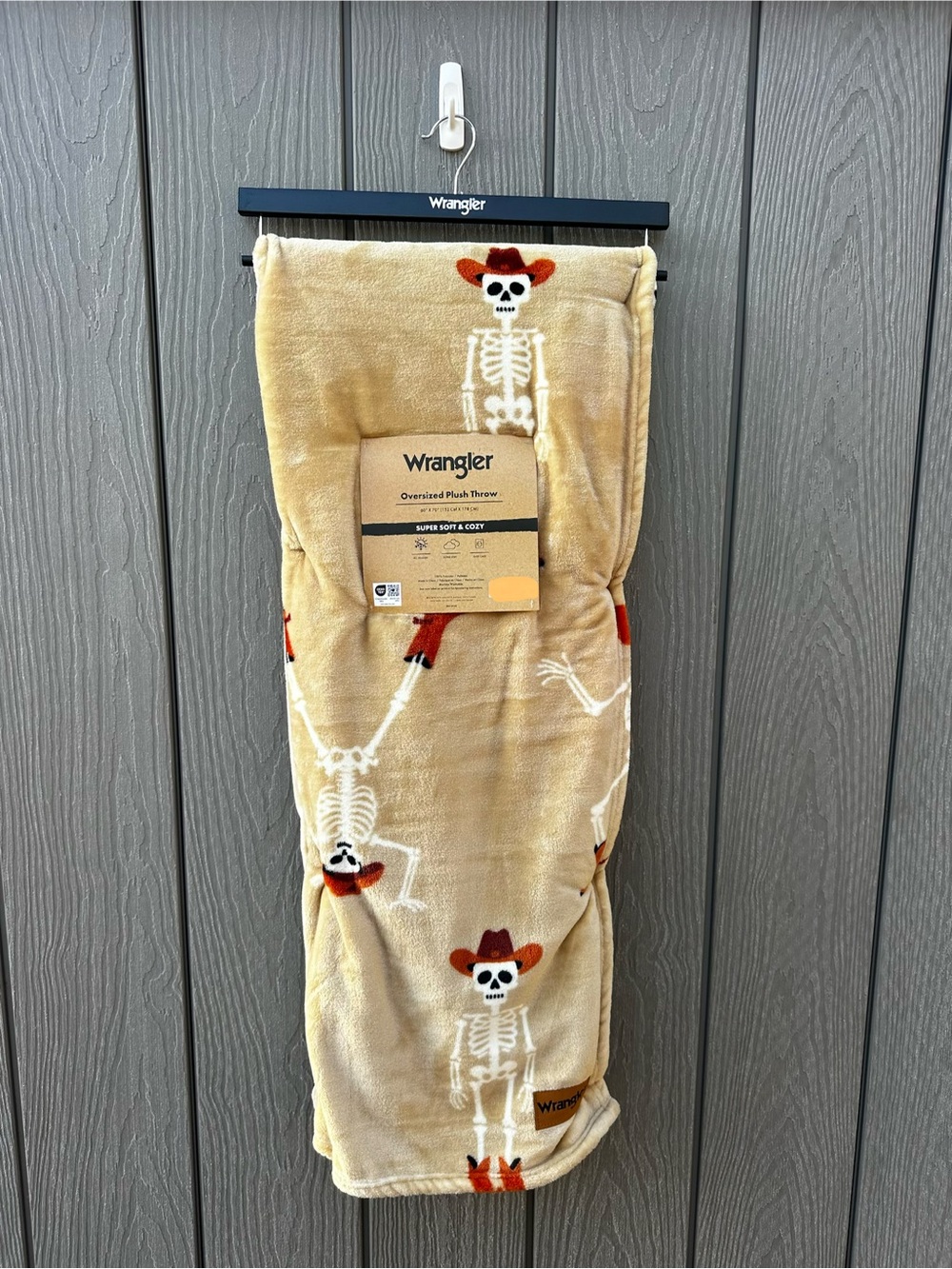 Skeleton Rodeo Brown Cowboy - Wrangler Halloween Plush Throw Blanket NWT